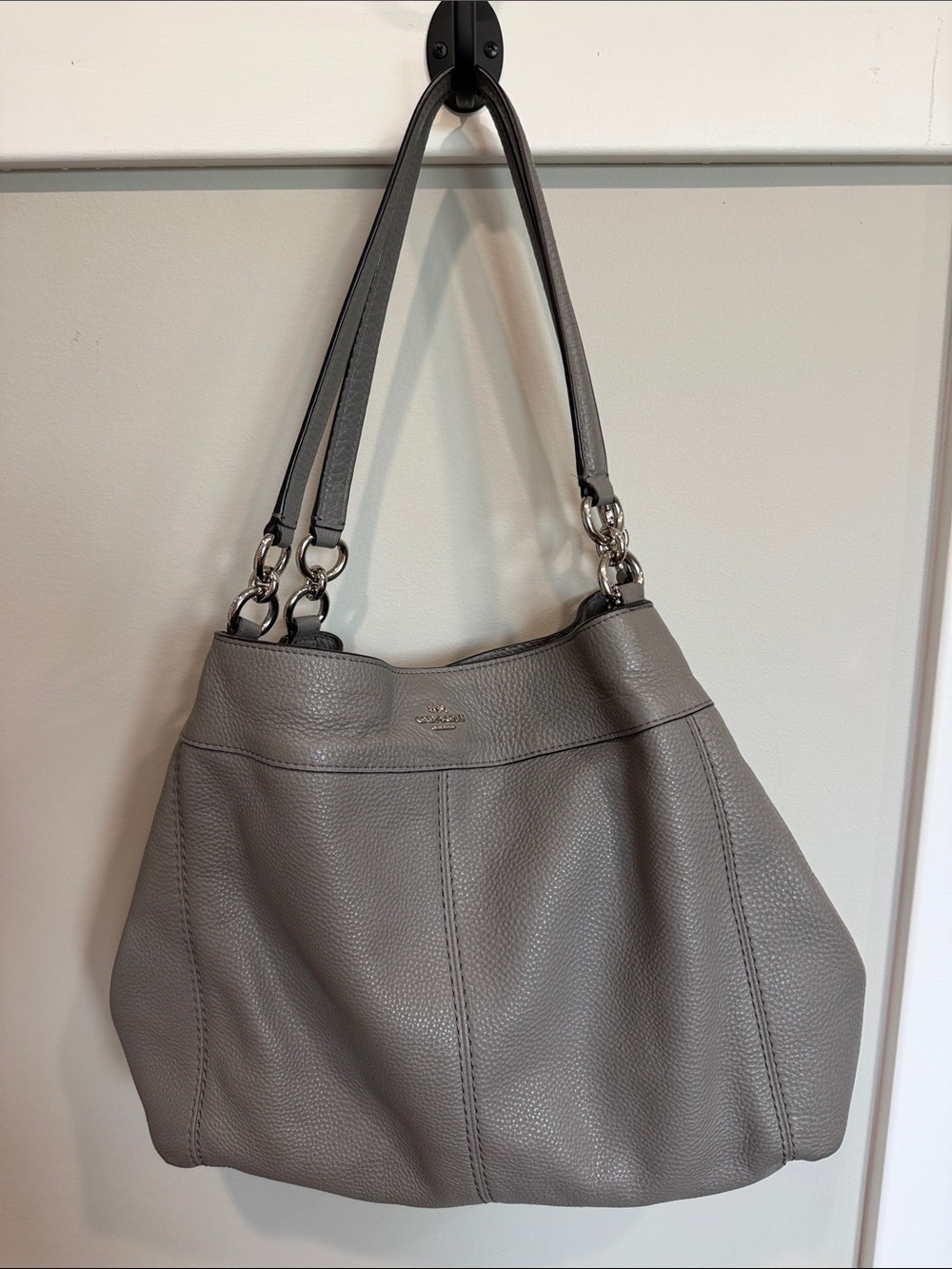 Coach Pebble Leather Shoulder Hobo in Gray